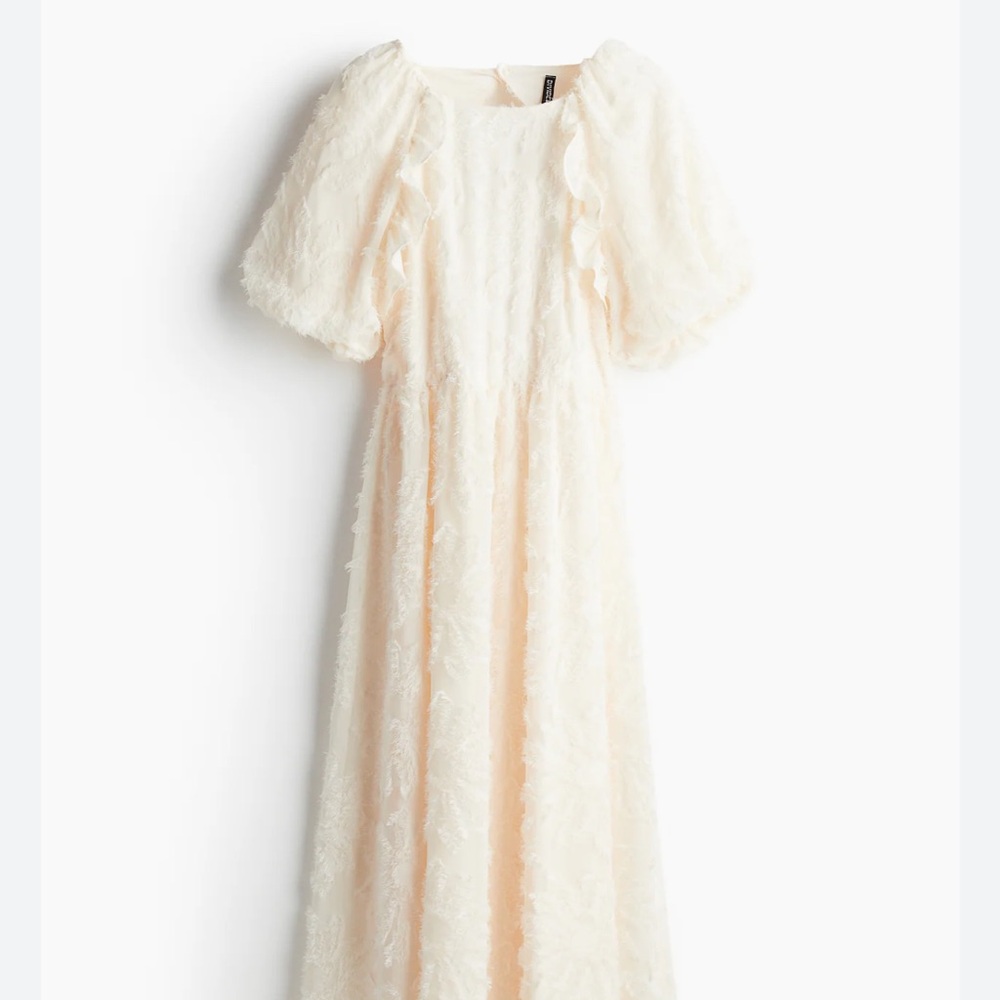 H&M Puff-sleeved midi dress with cut out back with bow - Picture 1 of 5